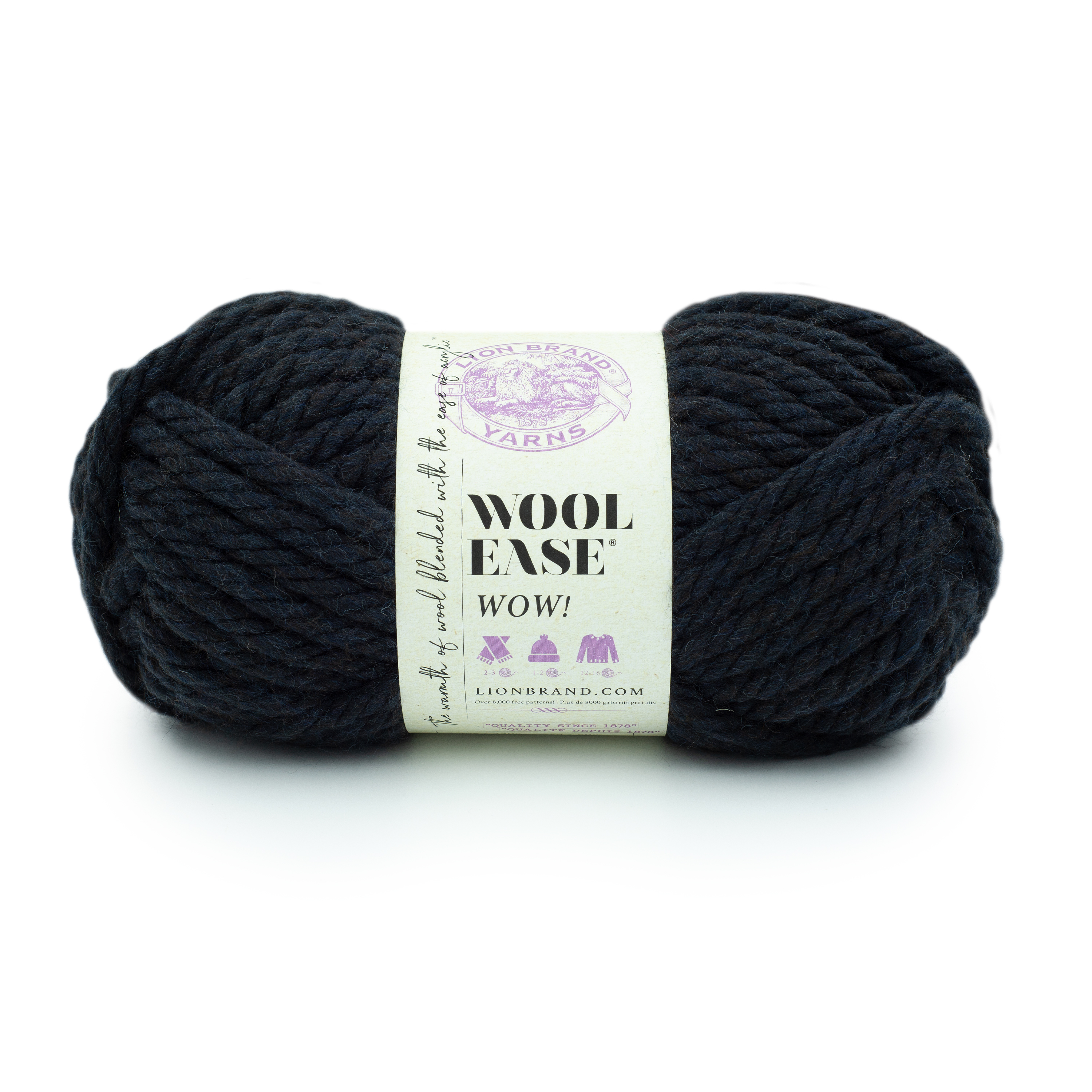 Lion Brand Yarn Wool-Ease WOW Midnight Jumbo Acrylic, Wool Blue Yarn 1 Skein