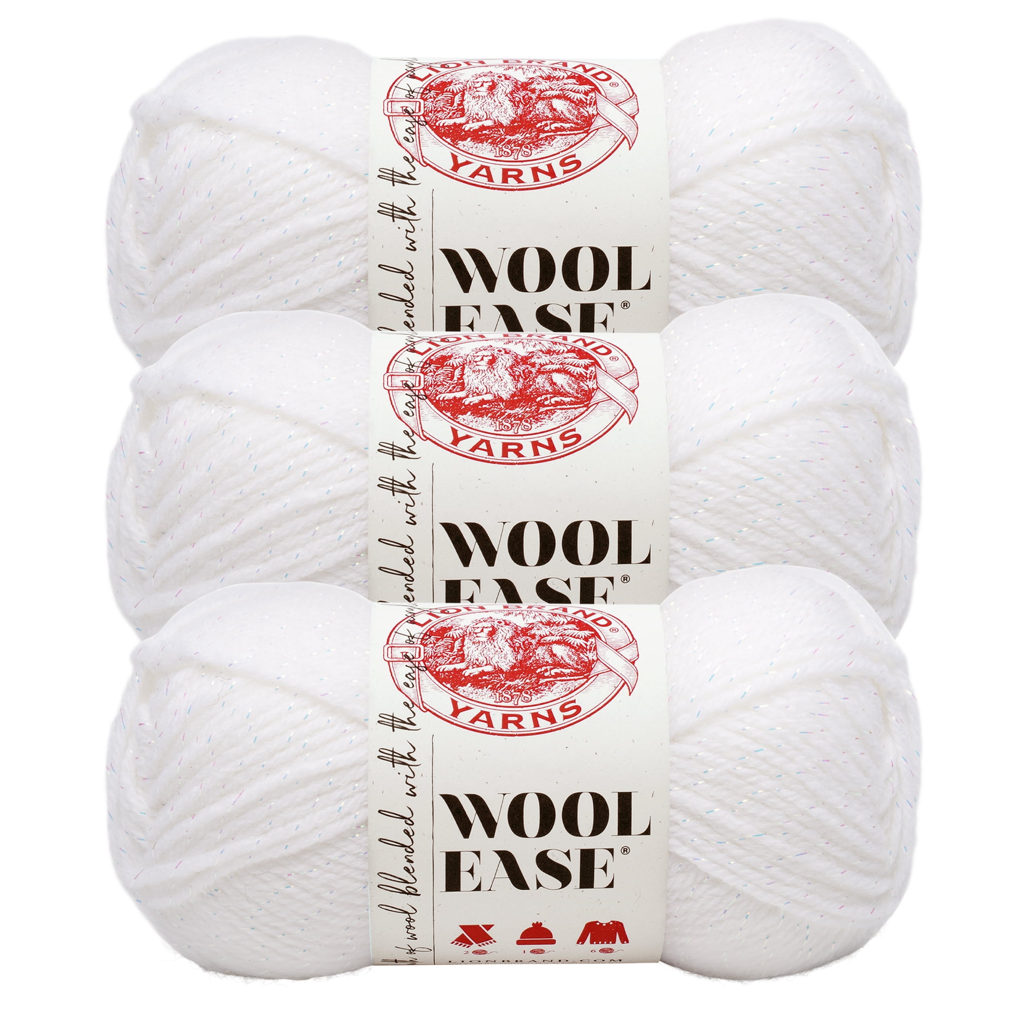 Lion Brand Yarn Wool-Ease Icicle Classic Worsted Medium Acrylic, Wool Gray  Yarn 3 Pack