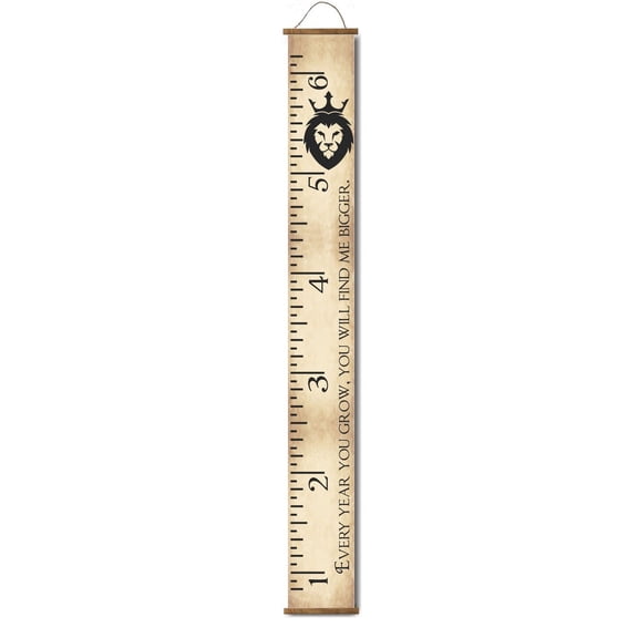 Lion Canvas Growth Chart for Kids - Wall Tape Ruler with Height Chart for Kids - Brown Unisex Kids Room Wall Décor Measuring Height Chart, Walnut Wood