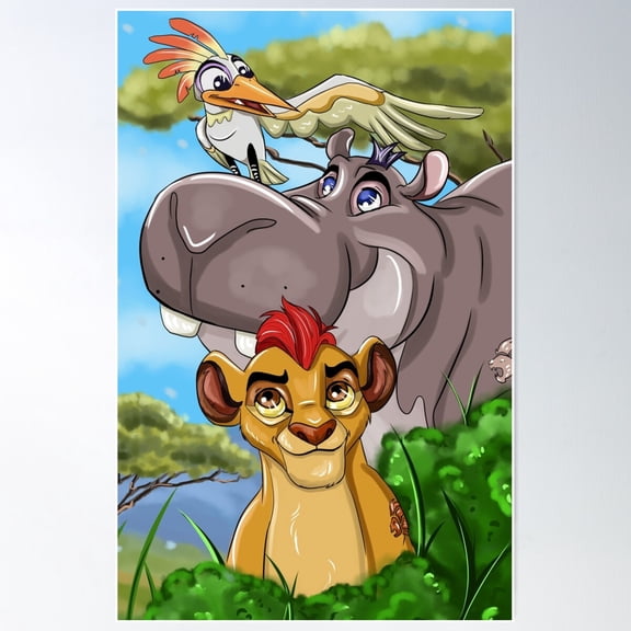 Lion Cartoon Guard Poster Wall Art, Modern Wall Decor For Living Room Bedroom, 12x18 UNFRAMED