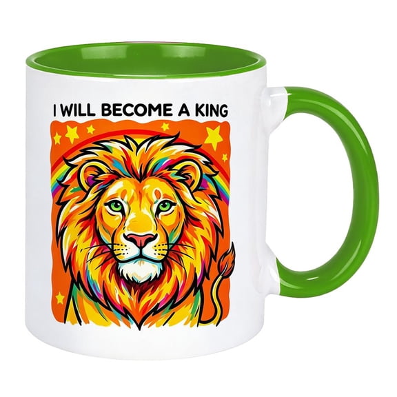Lion Ceramic Coffee Mug, Colorful Neon Wildlife Art Cup with Inspirational Quote, 11 oz Motivational Drinkware Gift for Men, Women, Office and Home Use