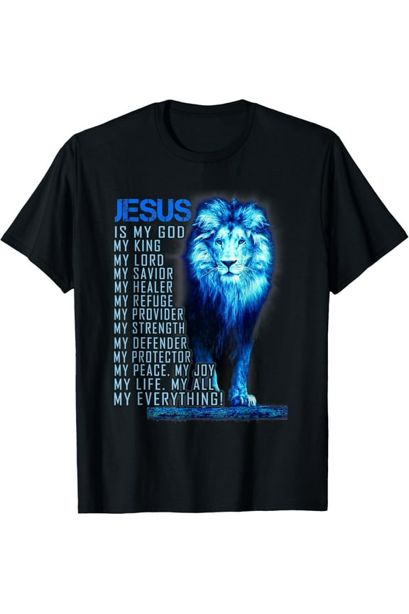 Lion Christian Jesus Is My God King, Lord, and Savior T-Shirt100% cotton short-sleeved shirt for both men and women