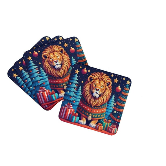 Lion Christmas Foam Coaster Set of 4 3.5 in x 3.5 in