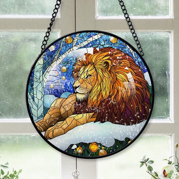 Lion Christmas, Lion Stained Glass Window Hangings, Lion Christmas, Lion Decor, Lion Christmas Tree Decorations Indoor Mens Gifts Ideas - 172HD159, Lion Transparent Glass