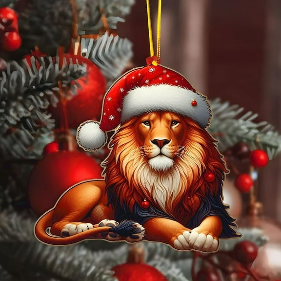 Lion Christmas Ornament, Flat Acrylic 2D Ornament Rabbit Christmas Home Decor, Xmas 2024 Ornament Gift, for Her, for Lion Lover, Pet Xmas Keepsake
