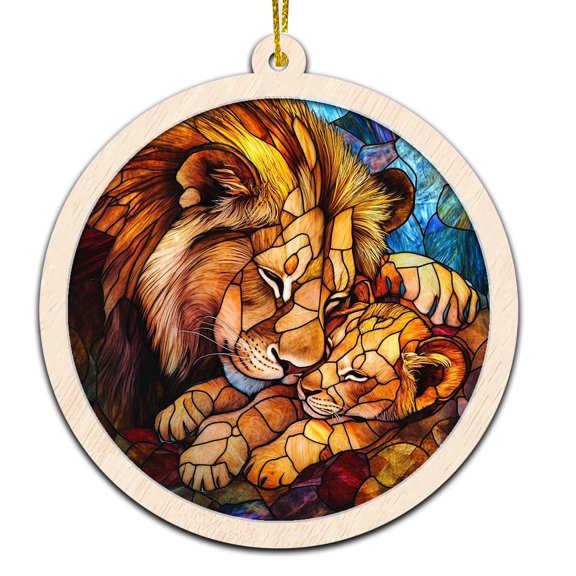 Lion Christmas Ornament, Hanging Decor for Christmas Tree or Rearview Mirror, Gift for Men & Women, Family & Colleagues, Stained Glass Suncatcher Ornament, Lion Ornament 2025