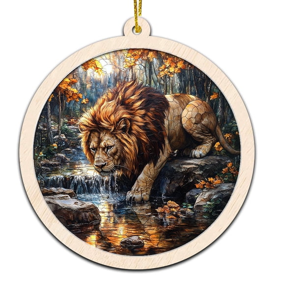 Lion Christmas Ornament, Hanging Decor for Christmas Tree or Rearview Mirror, Gift for Men & Women, Family & Colleagues, Stained Glass Suncatcher Ornament, Lion Ornament 2025