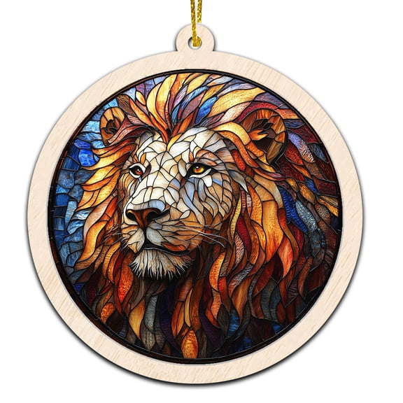 Lion Christmas Ornament, Hanging Decor for Christmas Tree or Rearview Mirror, Gift for Men & Women, Family & Colleagues, Stained Glass Suncatcher Ornament, Lion Ornament 2025