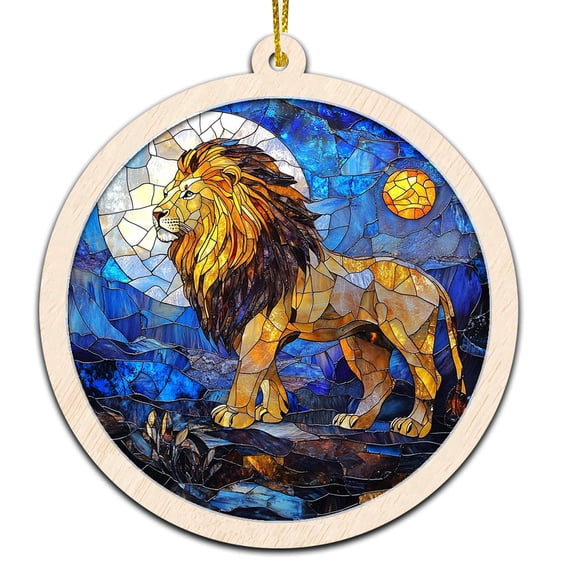 Lion Christmas Ornament, Hanging Decor for Christmas Tree or Rearview Mirror, Gift for Men & Women, Family & Colleagues, Stained Glass Suncatcher Ornament, Lion Ornament 2025