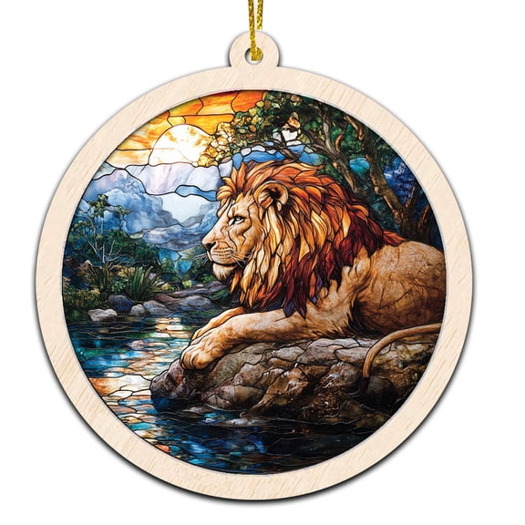 Lion Christmas Ornament, Hanging Decor for Christmas Tree or Rearview Mirror, Gift for Men & Women, Family & Colleagues, Stained Glass Suncatcher Ornament, Lion Ornament 2025