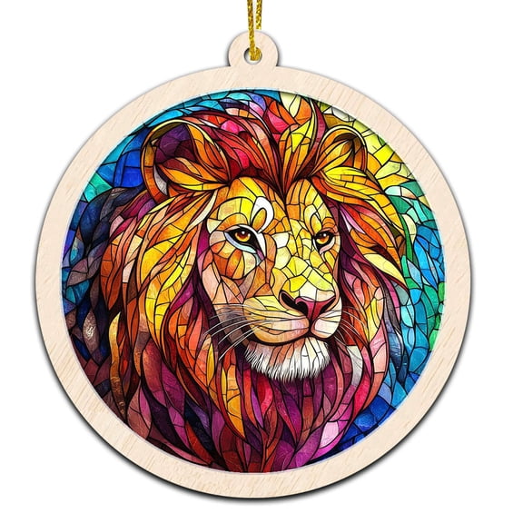 Lion Christmas Ornament, Hanging Decor for Christmas Tree or Rearview Mirror, Gift for Men & Women, Family & Colleagues, Stained Glass Suncatcher Ornament, Lion Ornament 2025