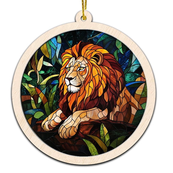 Lion Christmas Ornament, Hanging Decor for Christmas Tree or Rearview Mirror, Gift for Men & Women, Family & Colleagues, Stained Glass Suncatcher Ornament, Lion Ornament 2025