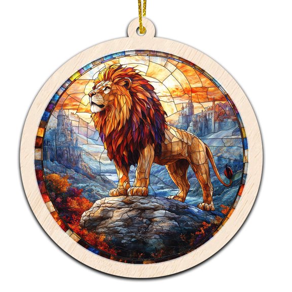 Lion Christmas Ornament, Hanging Decor for Christmas Tree or Rearview Mirror, Gift for Men & Women, Family & Colleagues, Stained Glass Suncatcher Ornament, Lion Ornament 2025