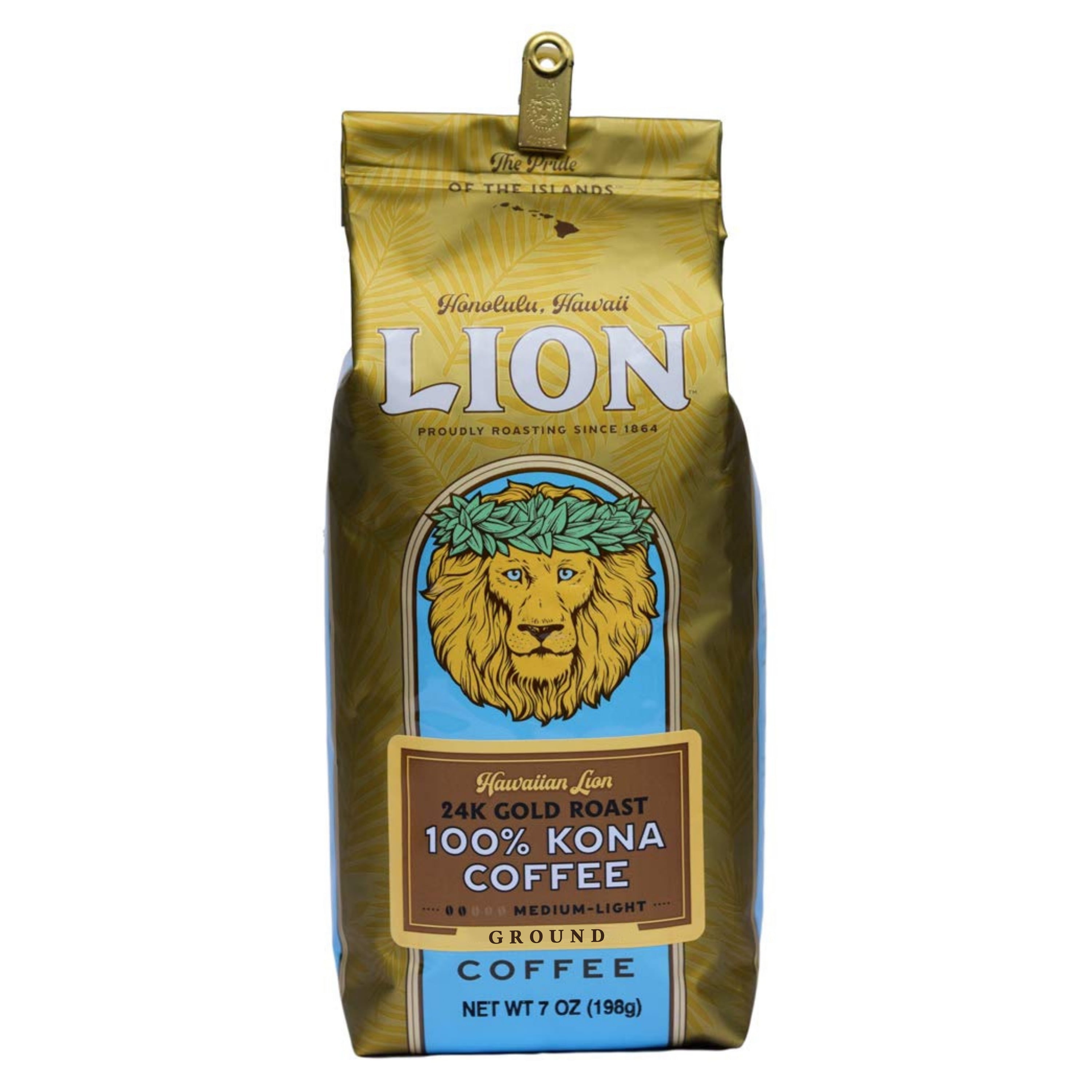 新品　LION Coffee Kona 100% 粉　2袋 Lion Coffee 24K Gold Roast, 100% Kona Hawaiian Grounds, Medium