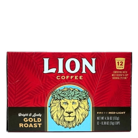 Lion Coffee Gold Roast Medium Roast Coffee Pods for Keurig Coffee Maker, 12 Count