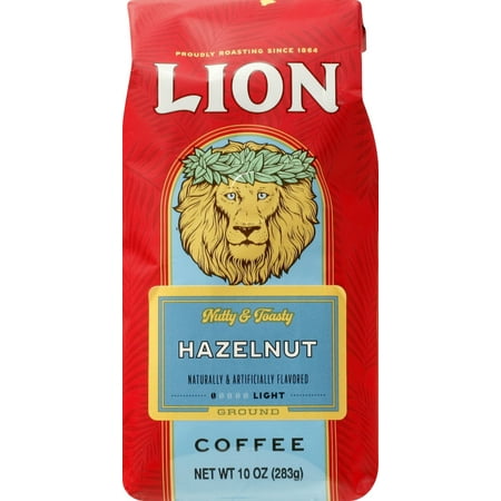 Lion Coffee, Hazelnut Flavor, Light Roast, Ground, 10 Ounce Bag