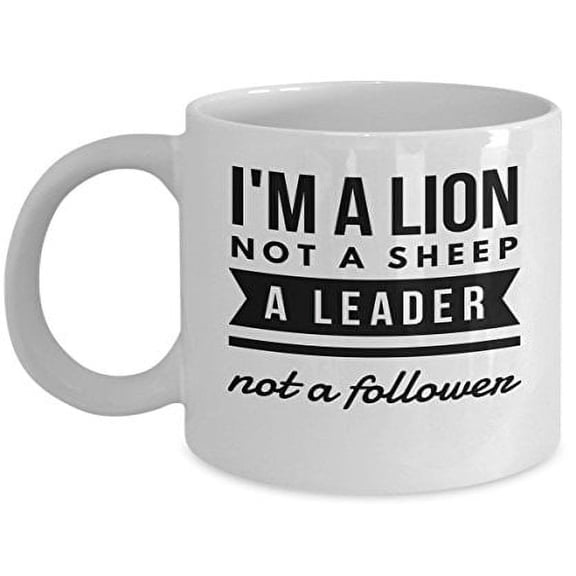 Lion 11 oz Coffee Mug - Inspirational Leader Gift White Ceramic
