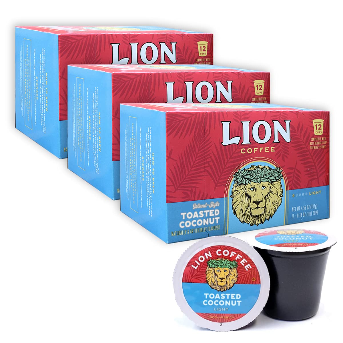 Lion Coffee Toasted Coconut Flavor, SingleServe Coffee Pods 12 Count