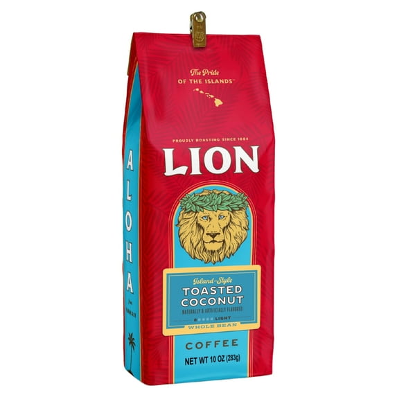 Lion Coffee Light Roast Ground Coffee, Hawaiian Coffee Beans, Toasted Coconut, 10 oz