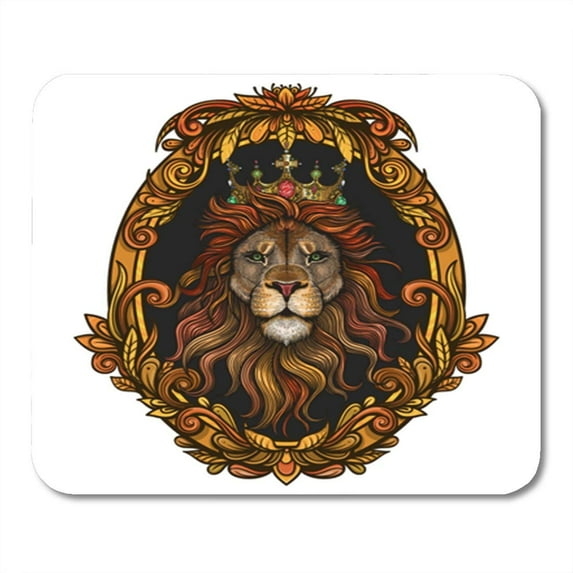Lion Color Judah King Heraldry Crown Tattoo Mascot Vintage Mousepad Mouse Pad Mouse Mat 9x10 inch