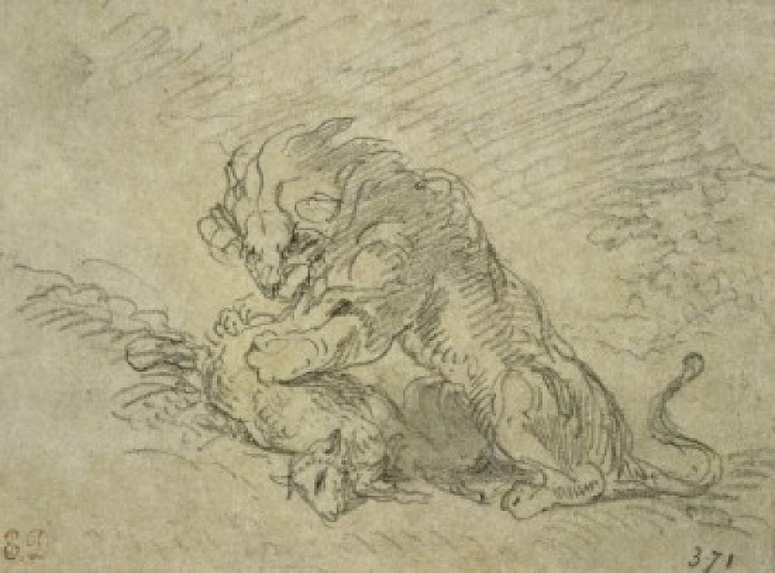 Lion Consuming a Sheep Eugene Delacroix (1798-1863French) Drawing Musee des Beaux-Arts Rouen Canvas Art - Eugene Delacroix (18 x 24)