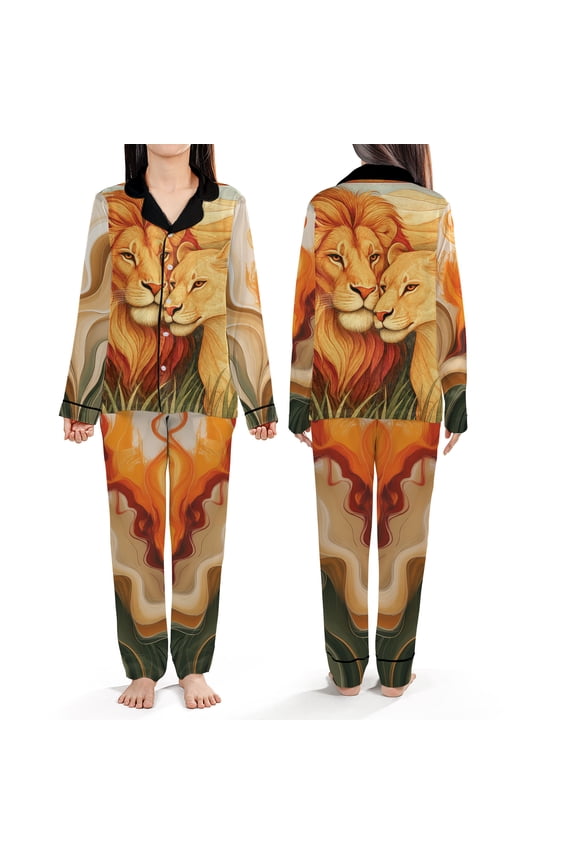 Lion Couple Pajamas Set – King & Queen Jungle Theme Sleepwear, Romantic Gift for Anniversary, Wedding & Valentine’s Day