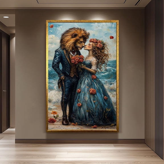 Lion Couple Print, Romantic Surreal Animal Art