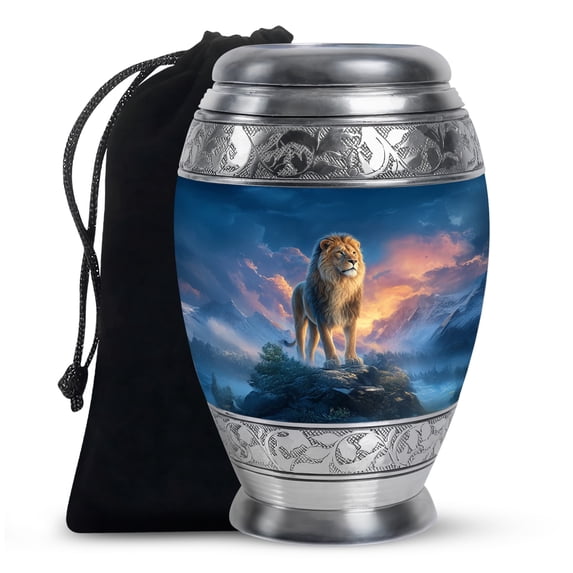 Lion Cremation Urns for Human Ashes Adult Male - Urns for Ashes for Women & Men - Jungle Lion Urn - Decorative Urn - Burial and Funeral Keepsake - 10inch, Large Size with Velvet Bag - 1pcs