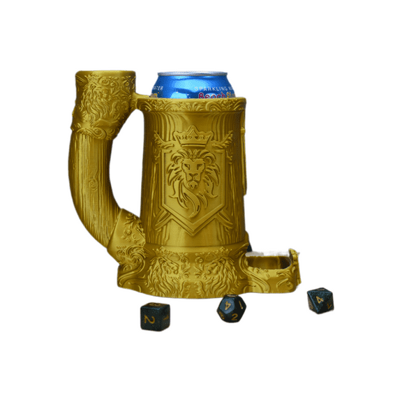 Lion Crest Dice Tower with Can Cozy & Storage - DND Dice Tower - Roleplaying Games Accessories - Tabletop RPG Dice Organizer - Dragon Dice Tower for Beer