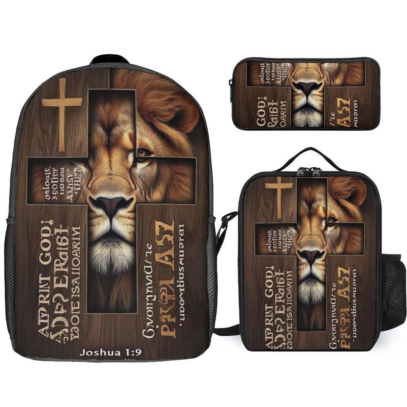 Lion Cross Bible Verse Art 3D Printed 3pcs/Set Bags Laptop Daypack ...