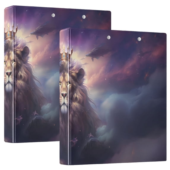 Lion Crown Clouds 3 Ring Binders 1.5 inch Hardcover File Folders with Interior Pockets A4 Size Organizer for School Office Hospital Set of 2