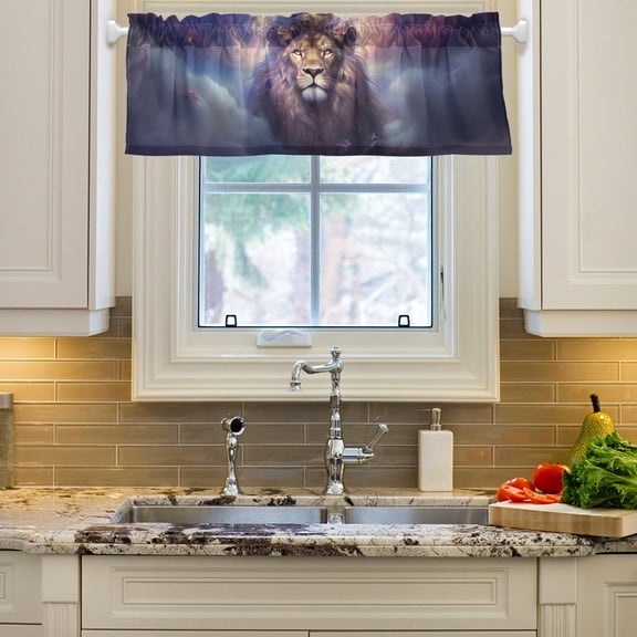 Lion Crown Clouds Curtain Valances Farmhouse Design Window Treatment Decor Blackout Rod Pocket for Windows Living Room Kitchen 54" x 18"