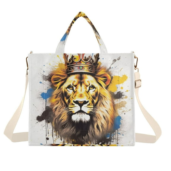 Lion Crown Corduroy Tote Bag Handbag Large Messenger Bag Shoulder Crossbody Zipper Bag Purse