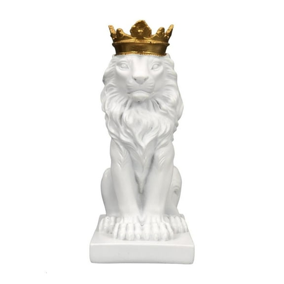 Lion Crowned Statue Table Decoration Handmade Desk Resin Ornament 14.5cm Tall