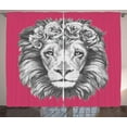 thumbnail image 1 of Ambesonne Lion Curtains 2 Panel Set, Wild Animal Floral Wreath, 108" x 63", Magenta White and Grey, 1 of 3