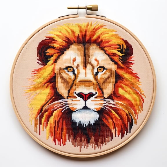 Lion DIY Stamped Cross Stitch Kits for Beginners Easy with Hoop 11CT Needlepoint Embroidery Counted Cross Stitch Kits Art Craft Wall Decor and Gift 35x35cm(1)