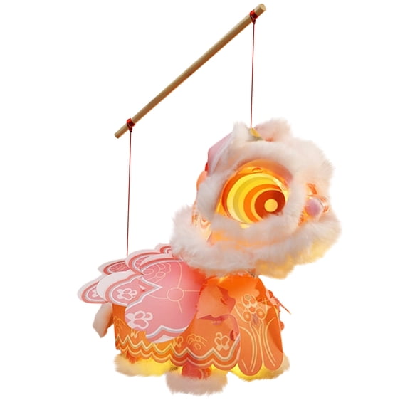 Lion Dance Auspiciousness Handmade DIY Lantern Kit, Fun Decorative Lantern, New Year DIY Lion Dance Lantern Set, 2026 Spring Festival Handheld Lantern for Lantern Festival, Home Decoration, Pink