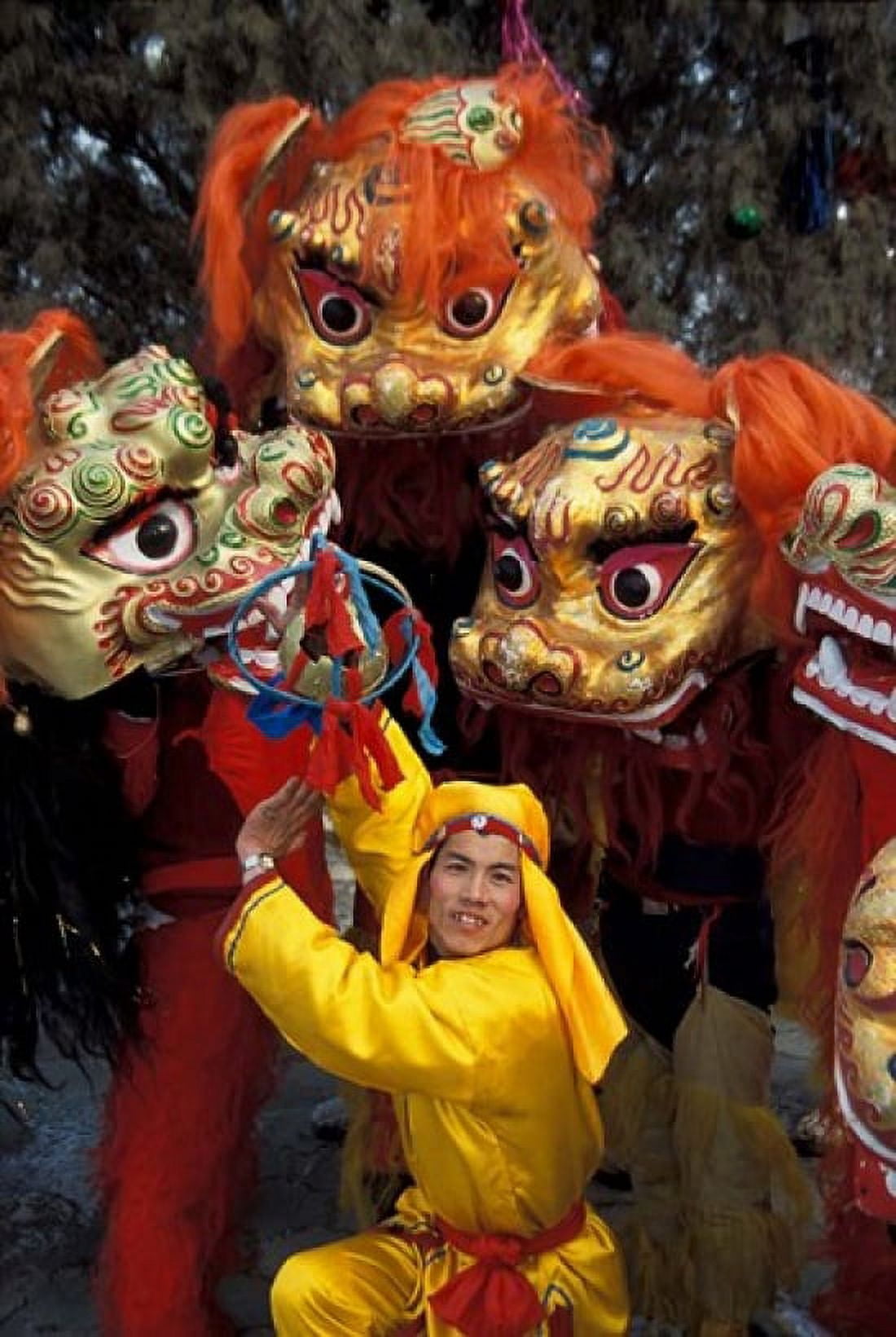 Lion Dance Celebrating Chinese New Year Beijing China Canvas Art - Keren Su DanitaDelimont (24 x 36)