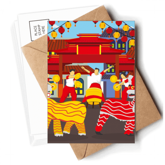 Lion Dance Chinese Custom China Town Postcards Envelopes Blank Note Cards Mailing
