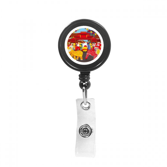 Lion Dance Chinese Custom China Town Retractable Keychain Badge Holder ID Badge