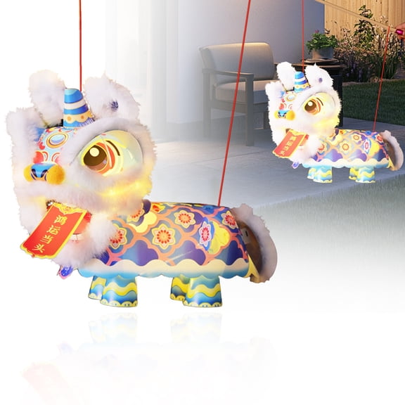 Lion Dance Lantern Kit 2026, Chinese New Year Paper Lantern Craft for Spring Festival Home Decor – Interactive Movable Lion with Lights, Gift for Adults (Blue)