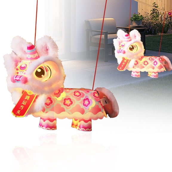 Lion Dance Lantern Kit 2026, Chinese New Year Paper Lantern Craft for Spring Festival Home Decor – Interactive Movable Lion with Lights, Gift for Adults (Pink)