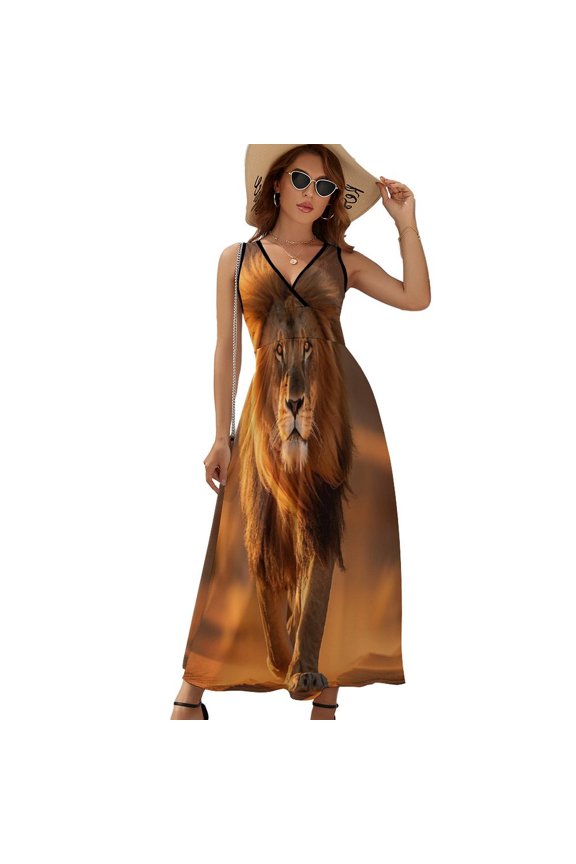 Lion Desert Dress Fashion Boho Beach Long Dresses Female Party Printed Maxi Dress