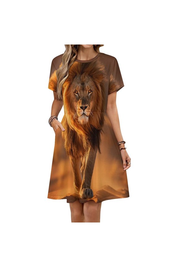 Lion Desert Sundress Short Sleeve Dress Summer Women Clothes Dress for Women Dresses
