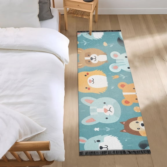 Lion Dog Bear Rabbit Face Runner Area Rug 2x6 Soft Non-Slip Washable Bedside Carpet for Hallway Bedroom Living Room Home Decor