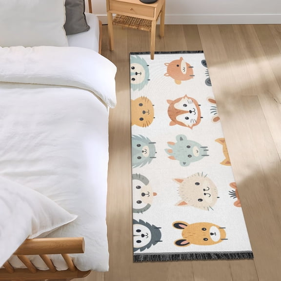 Lion Donkey Cat Rabbit Face Runner Area Rug 2x6 Soft Non-Slip Washable Bedside Carpet for Hallway Bedroom Living Room Home Decor