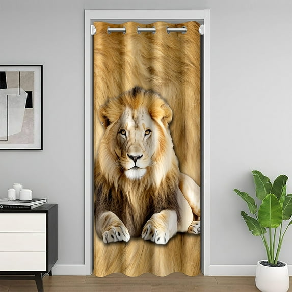 Lion Door Curtain,3D Lion 52"W X 84"L Blackout Curtain,Animal Print Door Drape,Animal Room Divider Curtain,Modern Abstract Artwork Closet Curtain