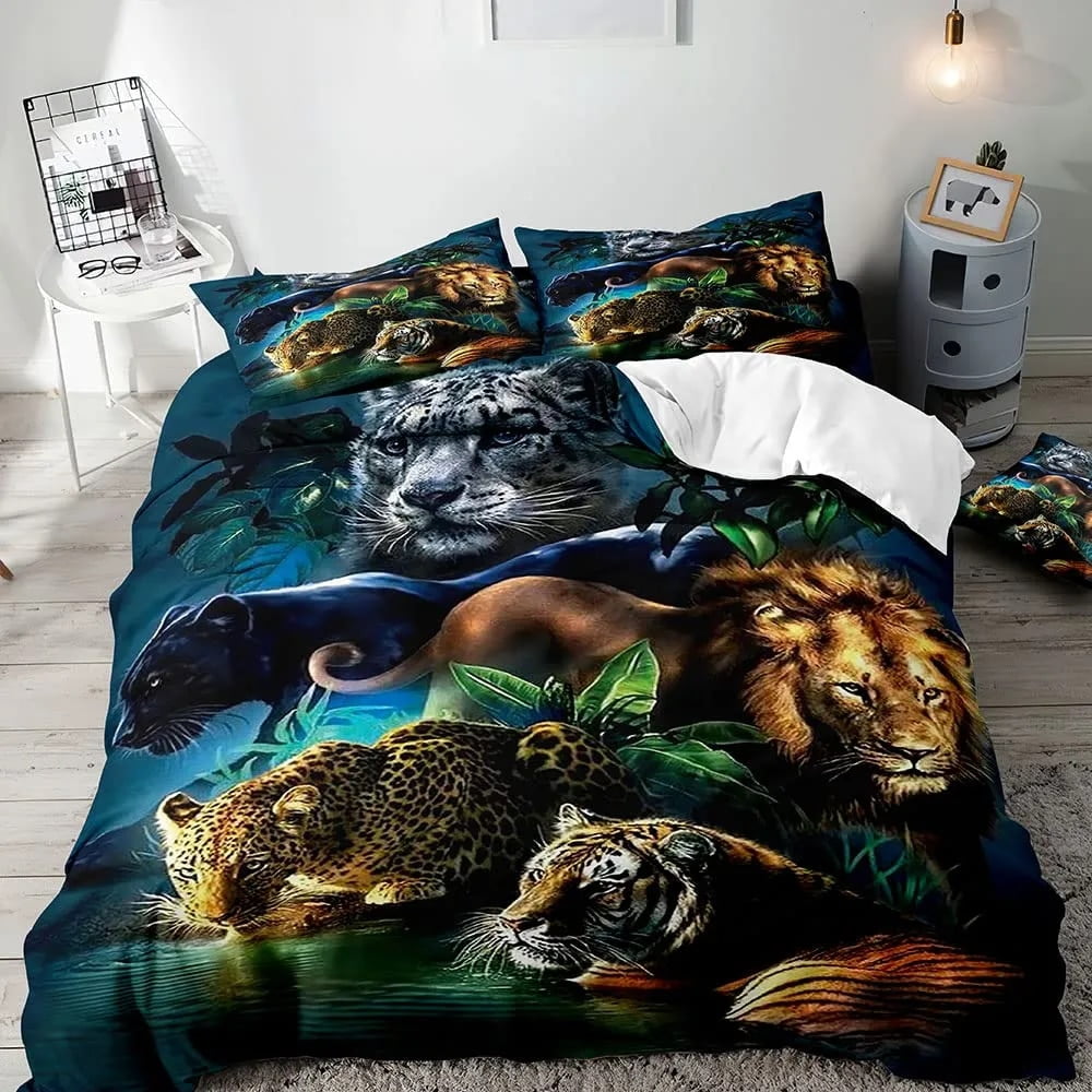 Lion Duvet Cover Set King African Safari Animal Black Bedding Set
