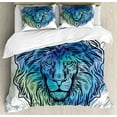 thumbnail image 1 of Lion Duvet Cover Set, Lion Portrait with Digital Effect King of Forest Illustration, Decorative 3 Piece Bedding Set with 2 Pillow Shams, Queen Size, Pale Blue Turquoise, by Ambesonne, 1 of 3