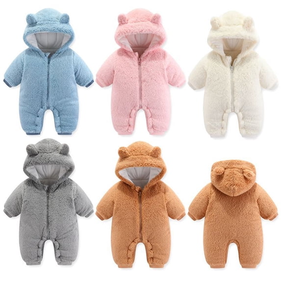 Cozy Rompers Lion Ear Hooded Thick Winter Coverall Zipper Romper for Newborn Infant ...